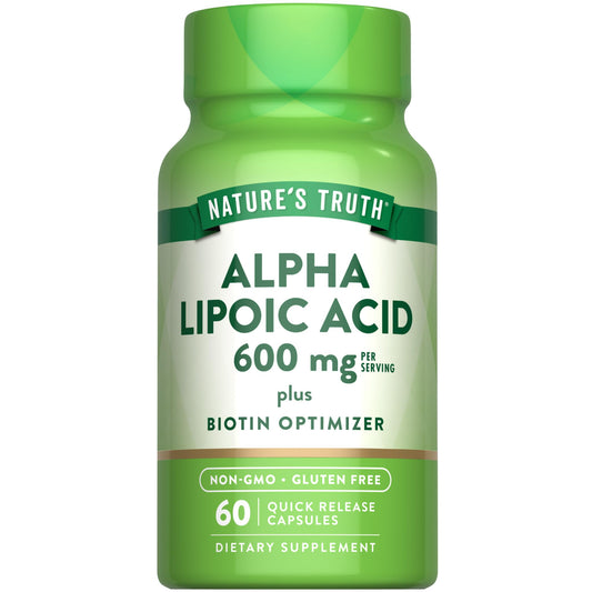 Nature's Truth, botella de ácido alfa-lipoico 600 mg para uso diario.