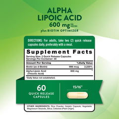 Nature's Truth, cápsulas de ácido alfa-lipoico 600 mg para apoyo general.