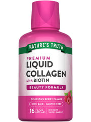 Nature's Truth colágeno líquido vista frontal, envase claro y beneficios prácticos