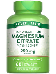 Nature's Truth envase frontal del citrato de magnesio mostrando 60 softgels y beneficios