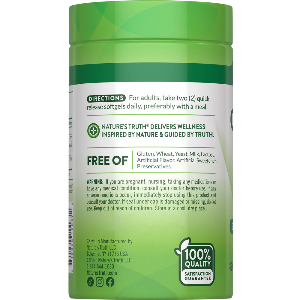 Nature's Truth frasco en cocina con alimentos para sugerir uso diario práctico