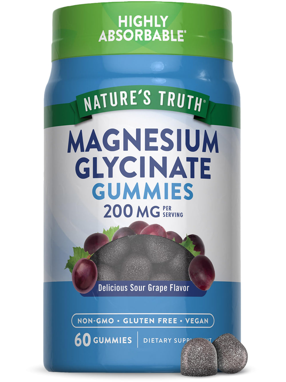 Nature's Truth Magnesium Glycinate Gummies bottle highlighting highly absorbable magnesium