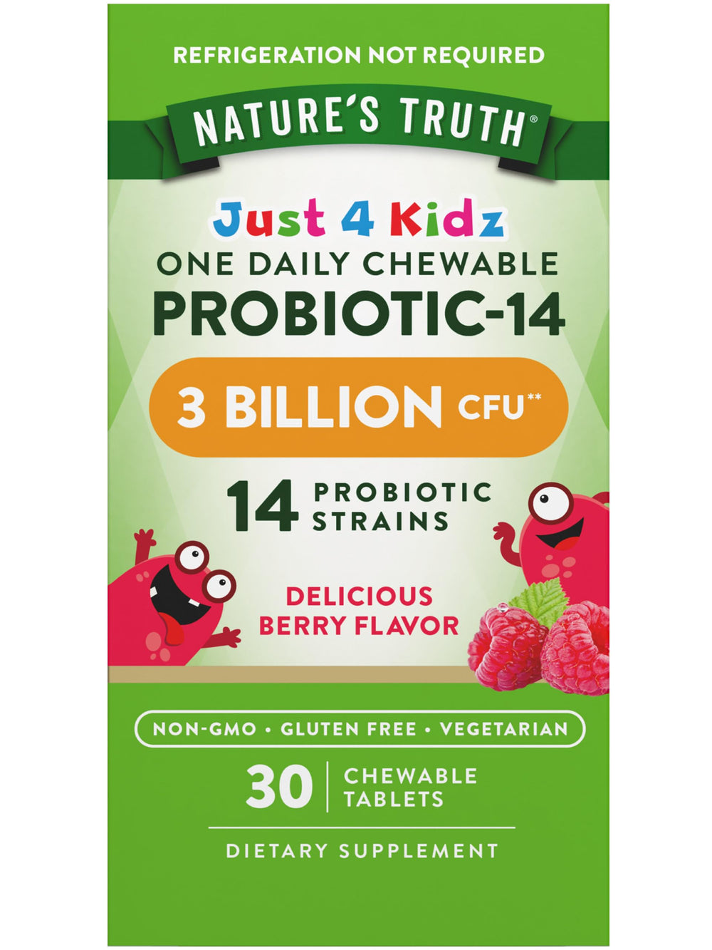 Nature's Truth Probiotics para Niños: botella con tabletas masticables para uso diario.