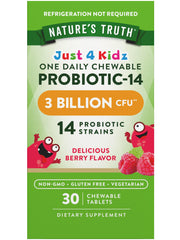 Nature's Truth Probiotics para Niños: botella con tabletas masticables para uso diario.