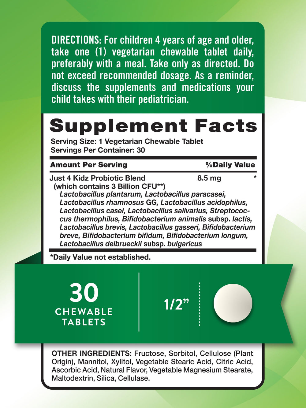 Nature's Truth Probiotics para Niños: tabletas sabor mora, ideal para snack escolar.