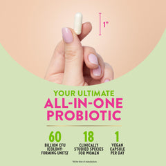 Nature's Truth Raw Flora etiqueta con lista de 18 cepas y garantías de calidad