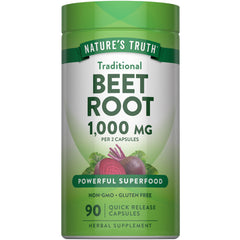 Nature's Truth envase frontal de Beet Root 90 cápsulas mostrando diseño y cantidad