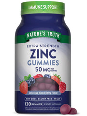 Nature's Truth frasco frontal muestra zinc en gomitas y conveniencia
