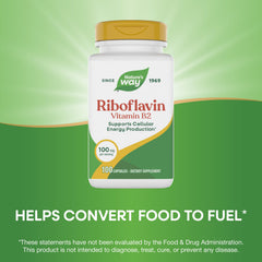 Nature's Way envase abierto de Riboflavin mostrando cápsulas internas