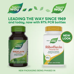 Nature's Way etiqueta en primer plano destacando riboflavina y dosis
