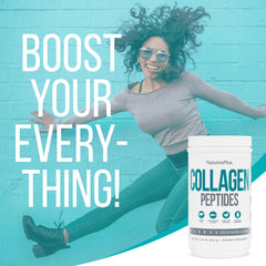 Nature's Plus ambiente lifestyle con bebida nutritiva que apoya piel y articulaciones