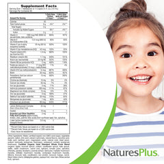 NaturesPlus botella junto a una regla para mostrar tamaño y porciones por envase