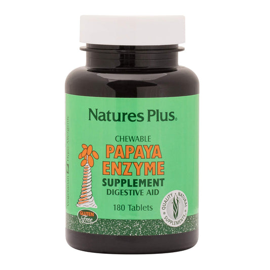NaturesPlus Papaya Enzyme, tableta masticable frontal, posible apoyo digestivo suave.