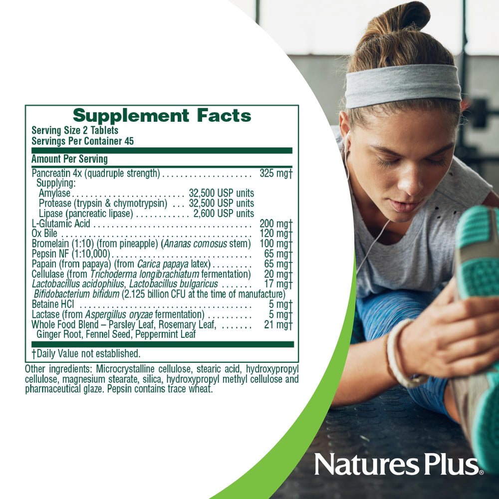 NaturesPlus Ultra-Zyme en mesa junto a comida ilustrando uso durante comidas