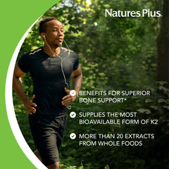 Etiqueta de NaturesPlus Vitamin K2 destacando USDA Organic y Non-GMO