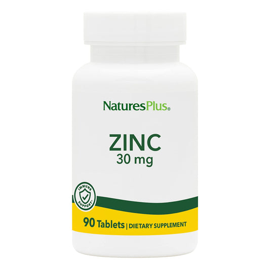 NaturesPlus Zinc 30 mg tablets bottle for daily mineral support.