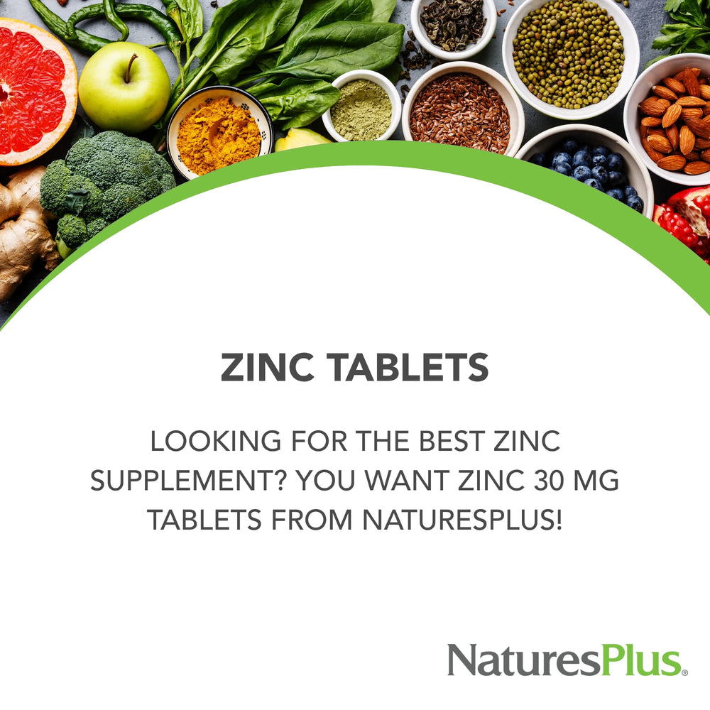 NaturesPlus Zinc immune support tablets ready for everyday wellness.