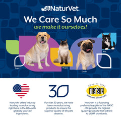 NaturVet envase abierto con masticables dispersos, muestra la presentación y facilidad