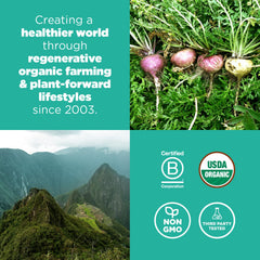 Navitas Organics maca etiqueta orgánica y certificados visibles en bolsa