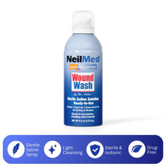 NeilMed Cleanse en uso sobre raspadura en exterior demostrando limpieza práctica y rápida