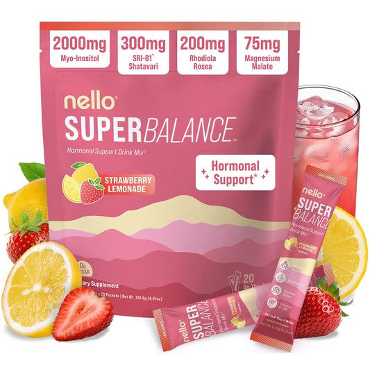 Nello Superbalance frente del envase mostrando diseño y sabor fresa-limón, fácil identificación de producto