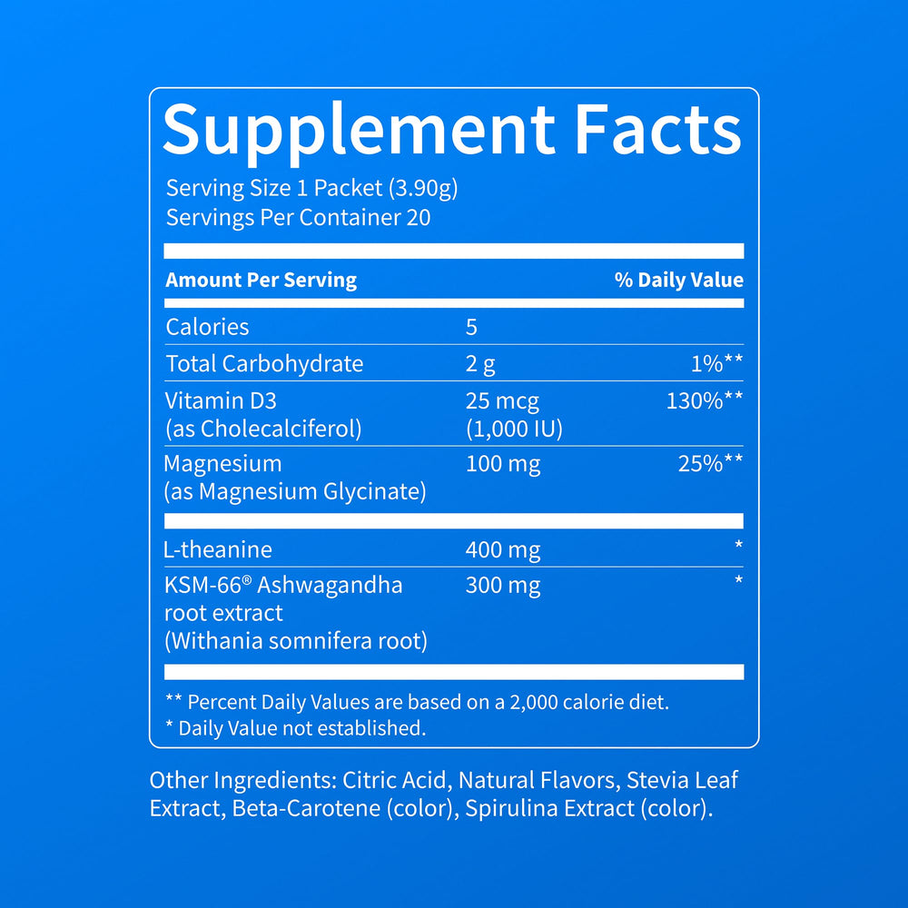 Bote multi‑servicio de Nello SuperCalm acompañado de varios sobres para consumo diario