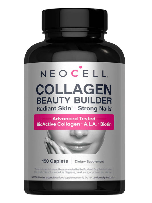 NeoCell Colágeno Beauty Builder: botella con tabletas para hidratación de la piel.