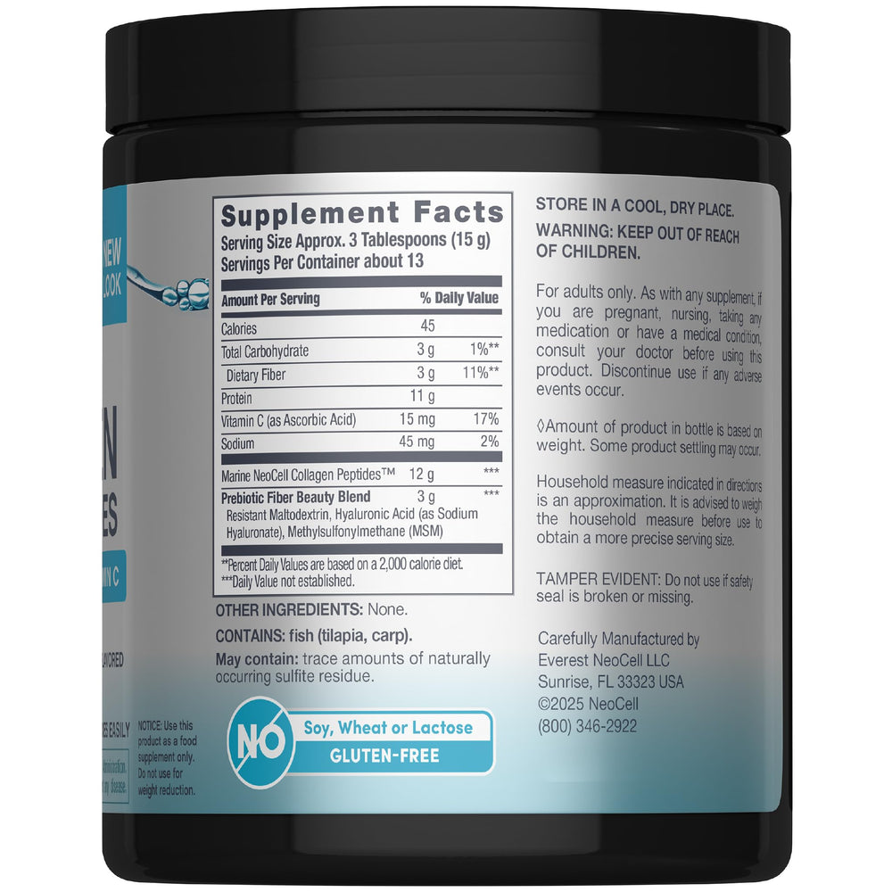 NeoCell colágeno marino con vitamina C, MSM y ácido hialurónico, para piel y articulaciones.