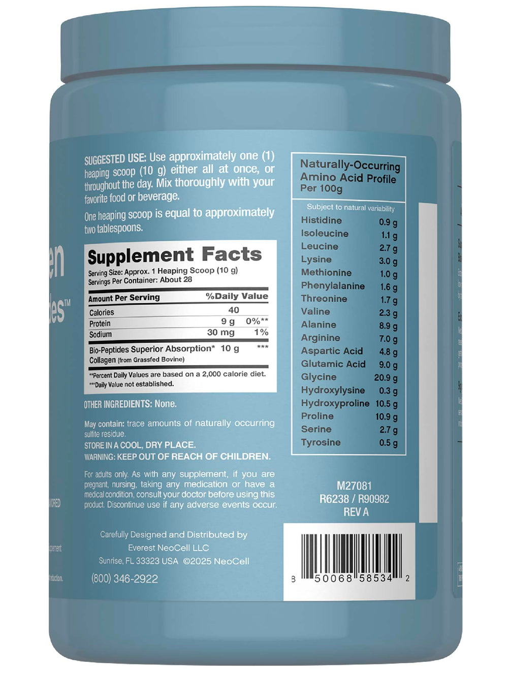 NeoCell Colágeno Bio-Peptidos: cuchara medidora para dosificar con precisión.