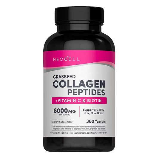 NeoCell Super Colágeno + C, botella vista cercana, apoyo a piel y cabello.