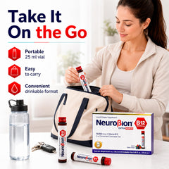 Neurobion en entorno lifestyle sobre mesa de trabajo mostrando consumo práctico diario