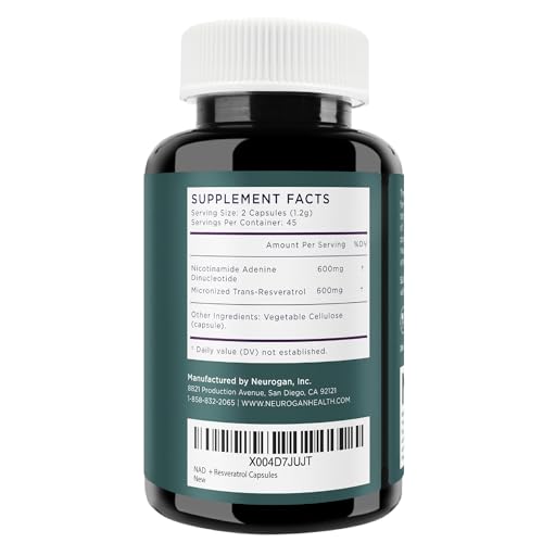 Neurogan NAD+ Resveratrol: etiqueta frontal clara para identificar ingredientes