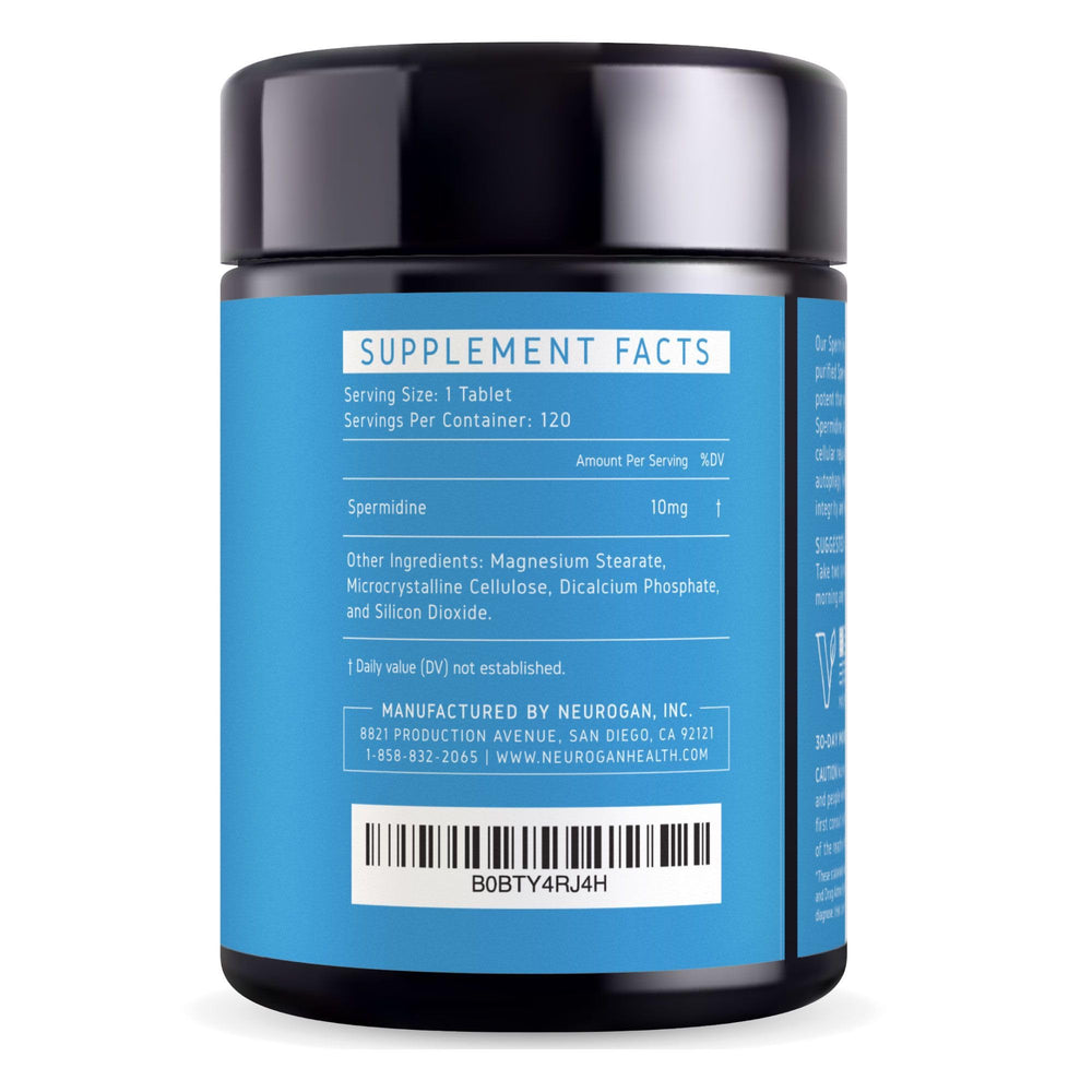 Neurogan Spermidina: etiqueta detallada que destaca pureza y potencia para el bienestar.