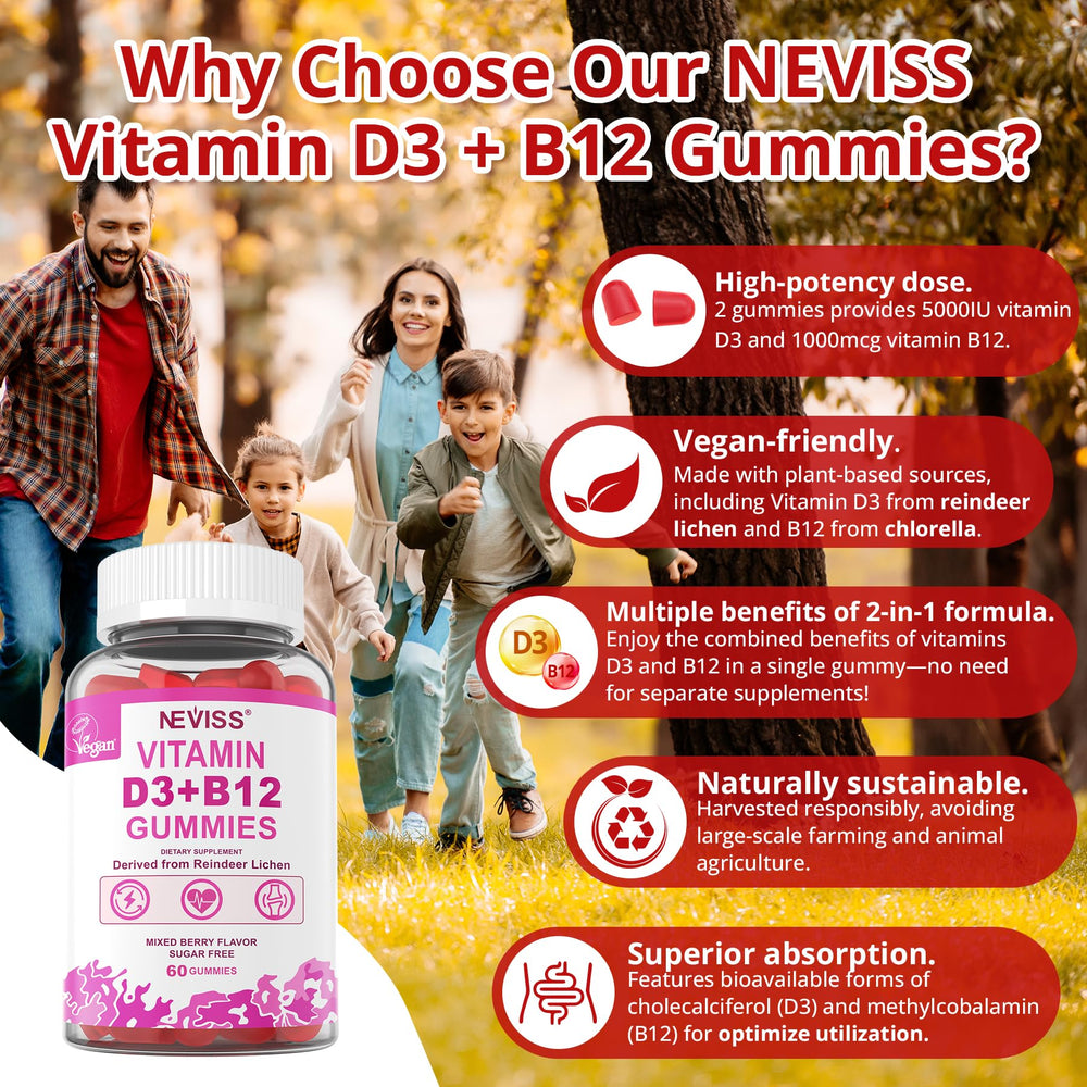 NEVISS etiqueta nutricional legible destacando D3 y B12