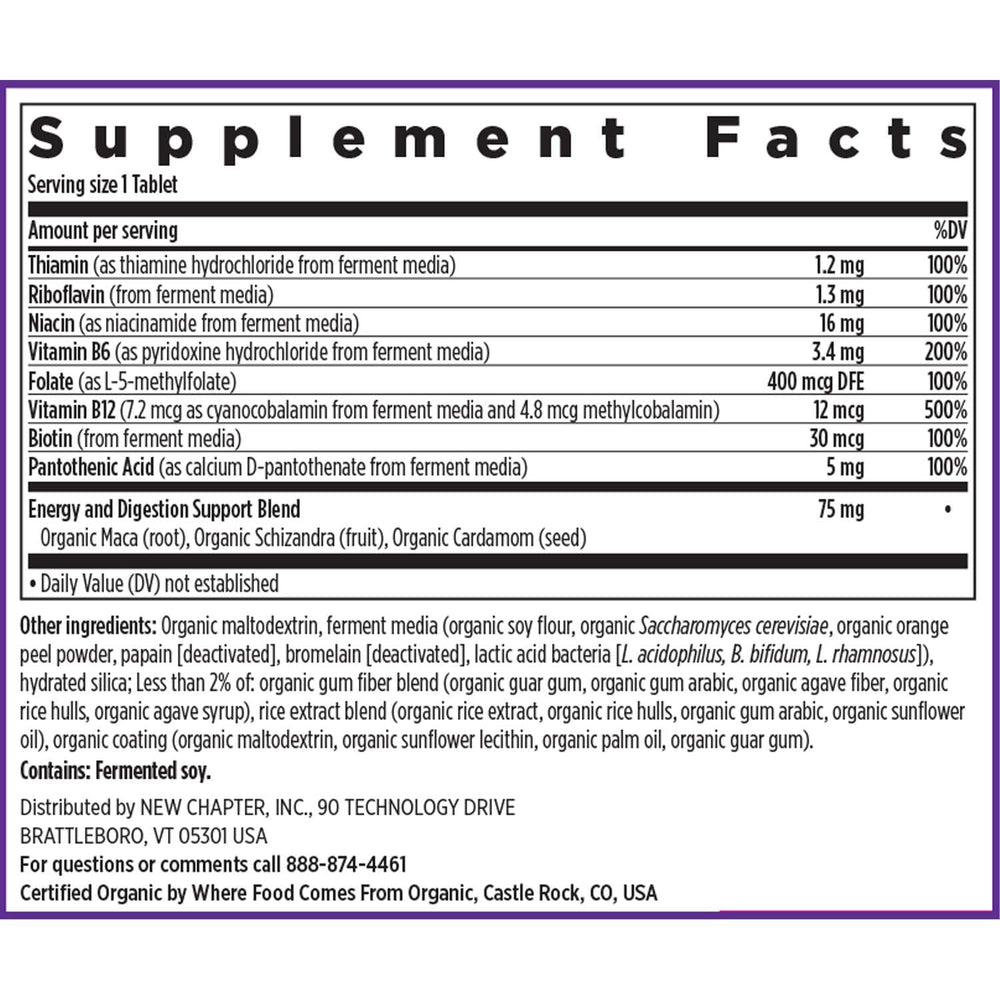 New Chapter etiqueta nutricional cercana con listado de vitaminas B