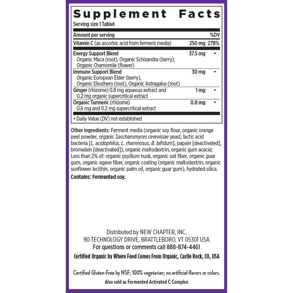 New Chapter etiqueta nutricional enfatizando la dosificación clara