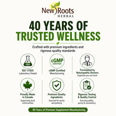 NEW ROOTS HERBAL composición con vitamina C, B12 y folato resaltando sinergia