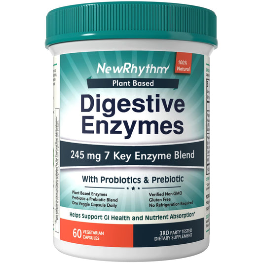 NewRhythm envase frontal mostrando 60 cápsulas y beneficios digestivos