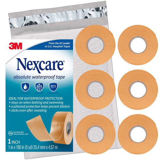 Nexcare frente del empaque mostrando los seis rollos y características