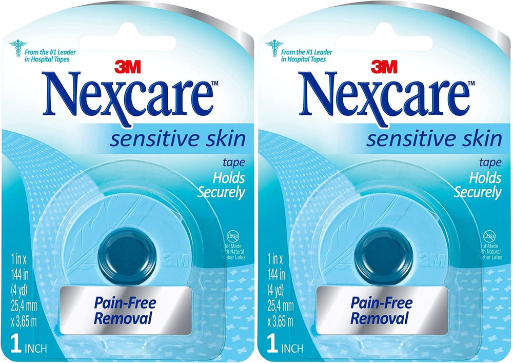 Nexcare empaque frontal mostrando dos rollos y beneficios para piel sensible