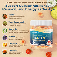 Nextdia etiqueta con ingredientes claves resaltando fisetina y complejo de resveratrol