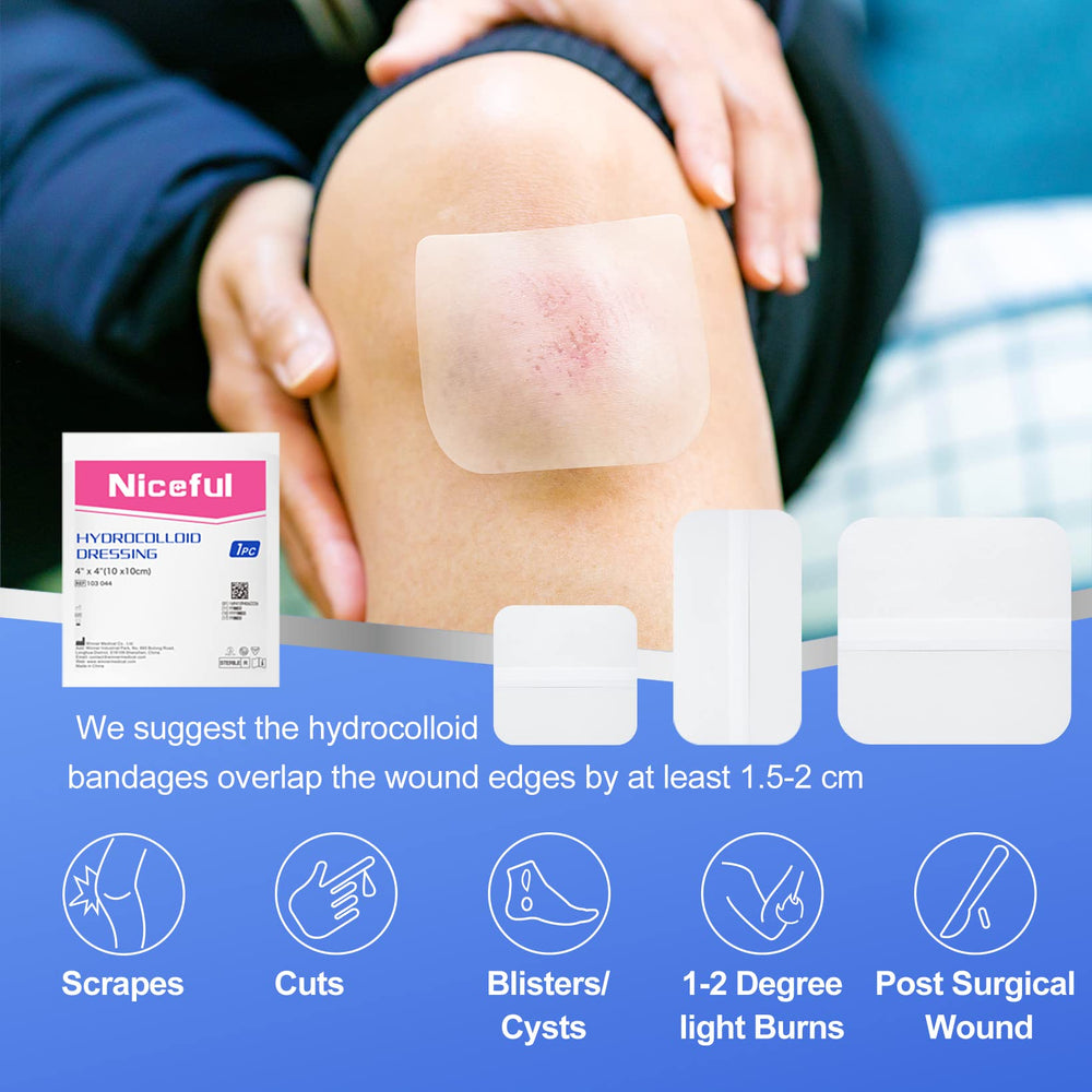 Niceful apósito en uso sobre rodilla ofreciendo protección y confort