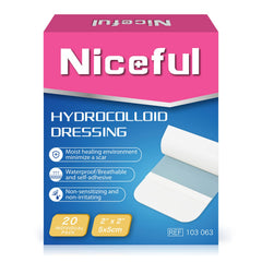 Niceful empaque frontal mostrando 20 parches y beneficio de protección