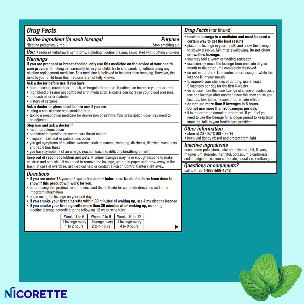 Nicorette comparación de tamaño junto a una moneda para referencia