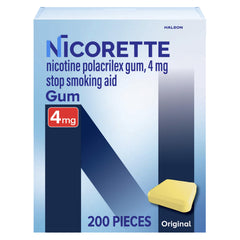 Nicorette paquete frontal mostrando 200 unidades y ayuda para abandonar fumar