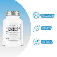 Nicotine Detox by NDCO comparación de tamaño con monedas para referencia