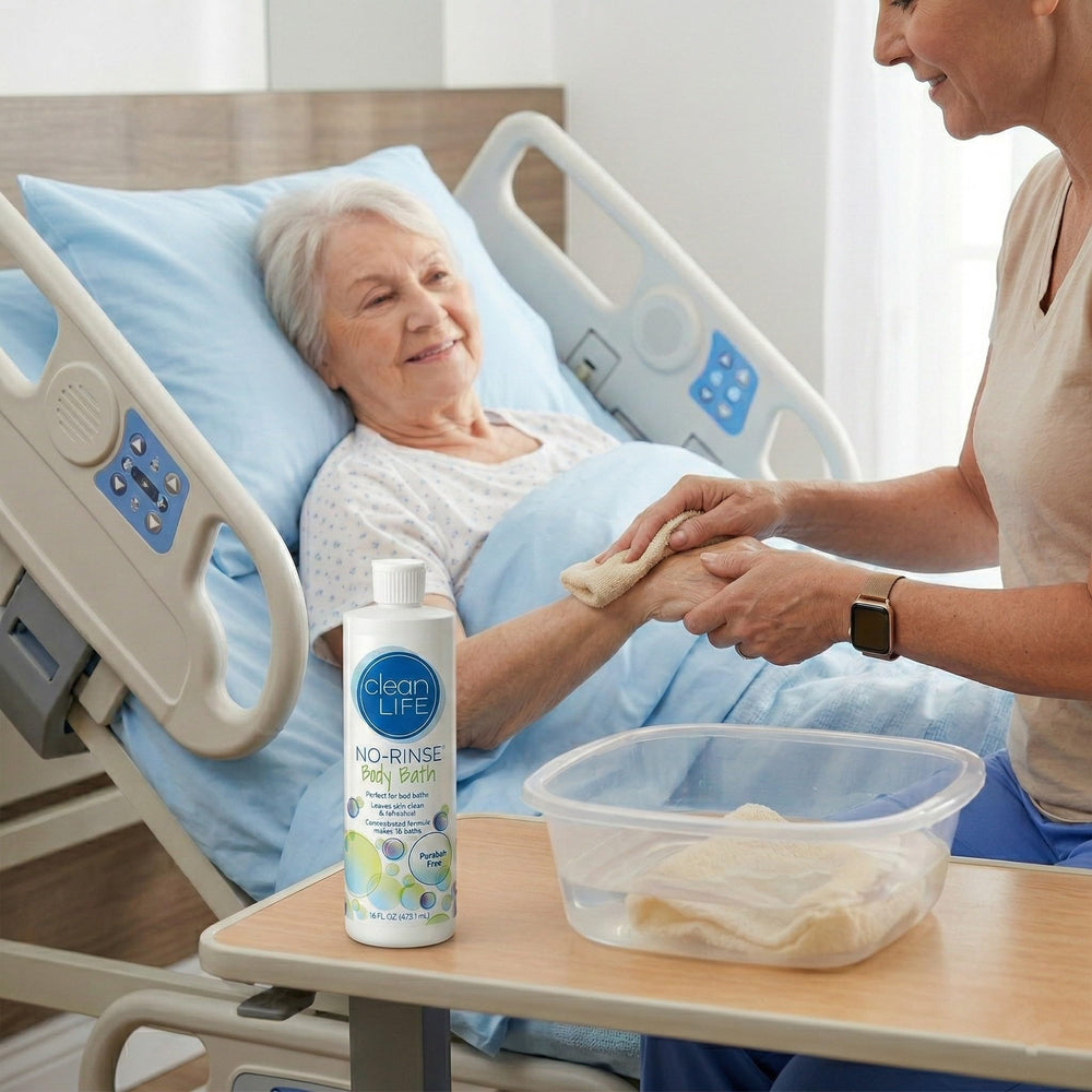 Envase No-Rinse junto a una regla para comparar tamaño y cantidad