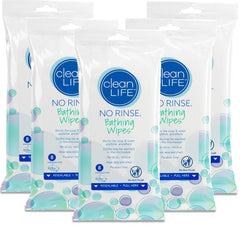 No-Rinse paquete frontal mostrando 5 packs, limpieza rápida y organizada