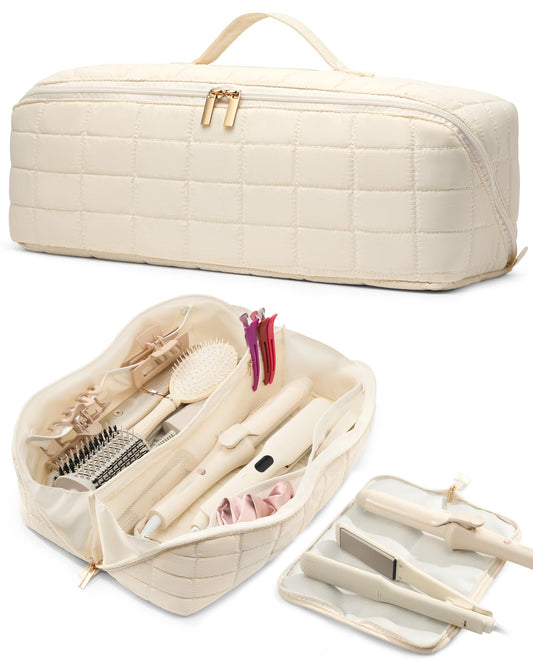 Noldena estuche frontal beige mostrando cierre y diseño, ideal para viajar