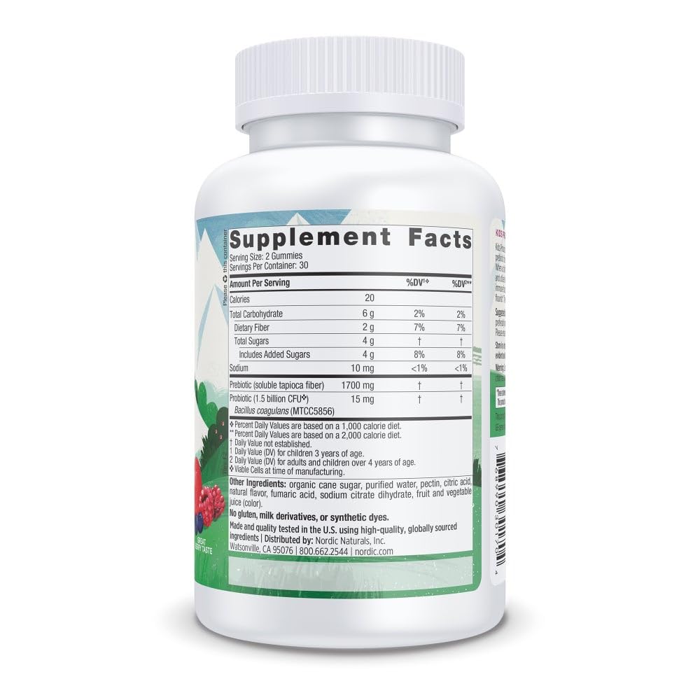 Nordic Naturals Kids Flora Gummies label close-up highlighting vegan and non-GMO attributes